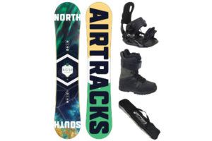 Mejores tablas de snowboard para comprar Tabla North South Wide de Airtracks con fijaciones y botas 